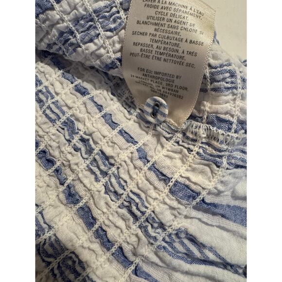 Anthropologie Maeve Striped Ruched Cotton Linen Blend Summer Coastal Blouse M - Picture 7 of 7